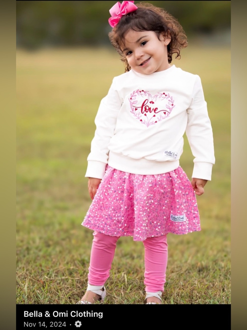 Bella & Omi Pink Sparkly Skort and Love Sweatshirt-Size 4